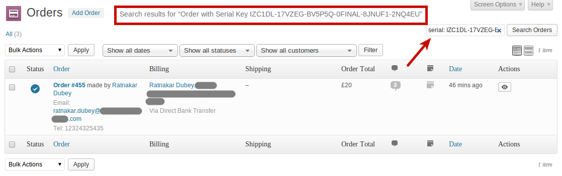 Using keys to generate validation from serial number