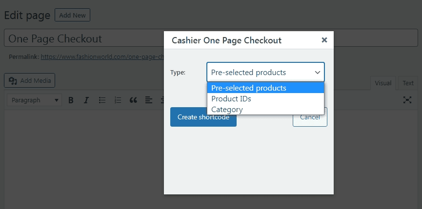 woocommerce one page checkout with pre-selected products
