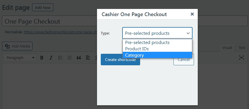 woocommerce one page checkout for product categories