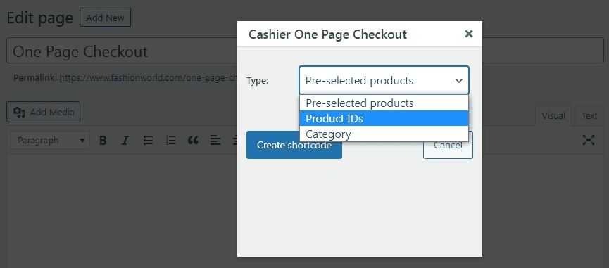 woocommerce one page checkout_product ids