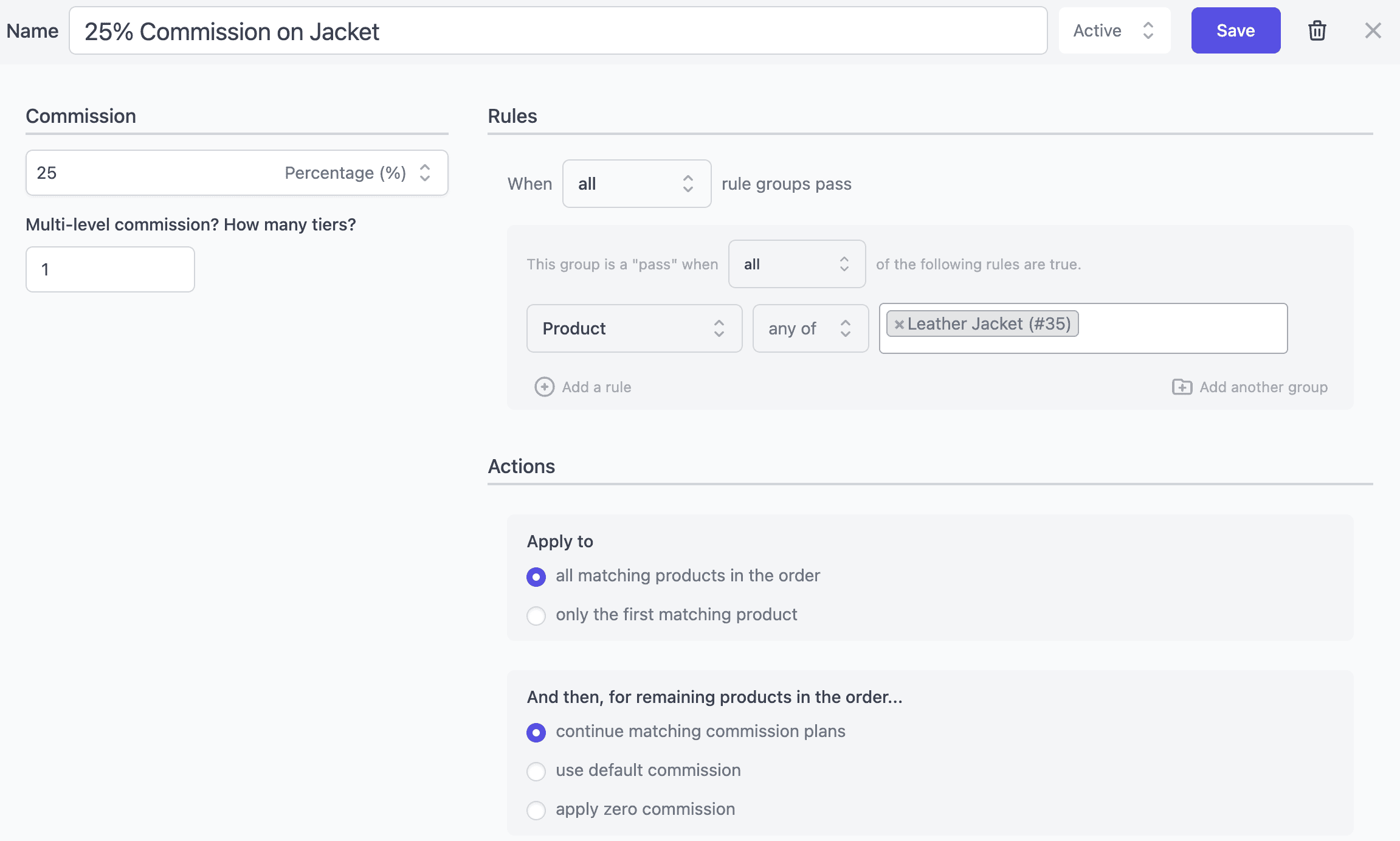 product based commission plan