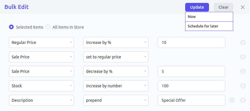 WooCommerce advanced bulk edit operations