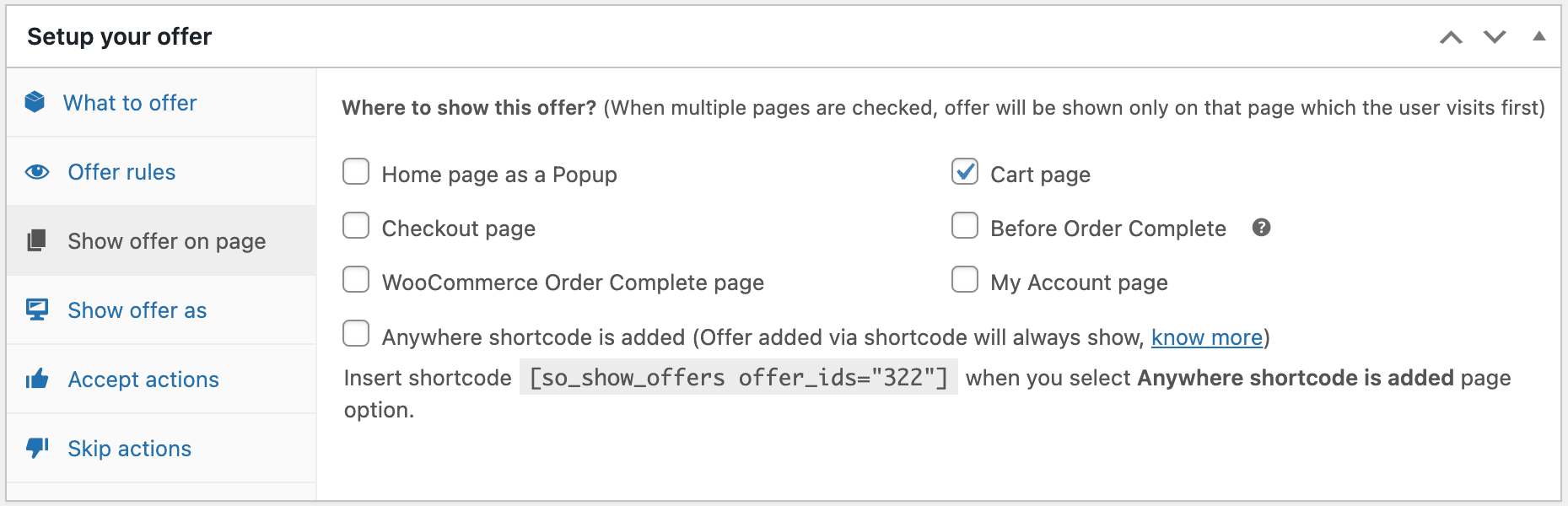 Select cart page to display upsell offer