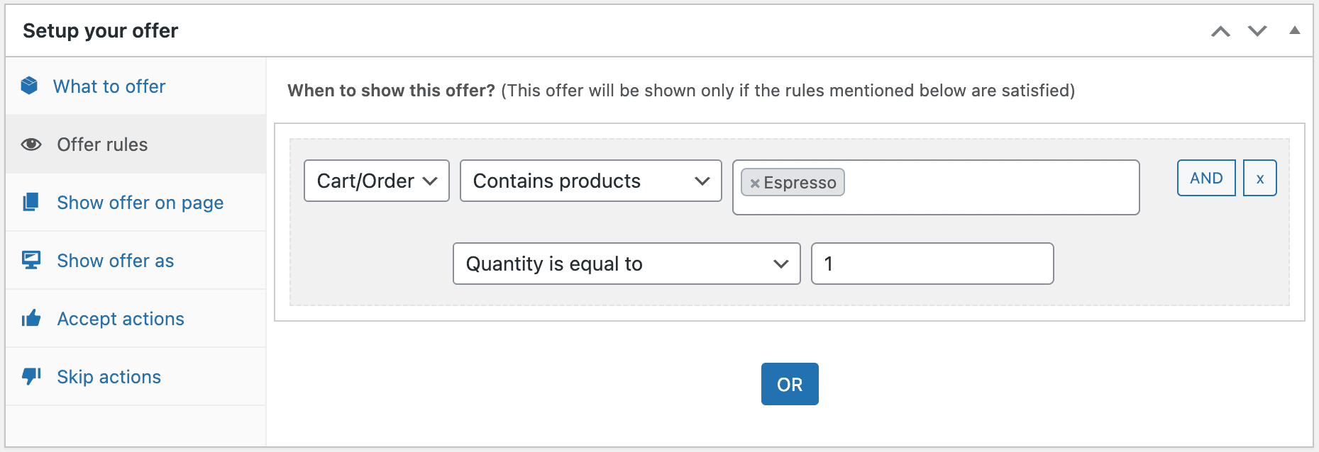 cart upsell offer rules