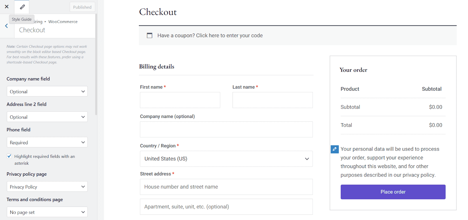 how to customizer woocommerce product checkout page with customizer