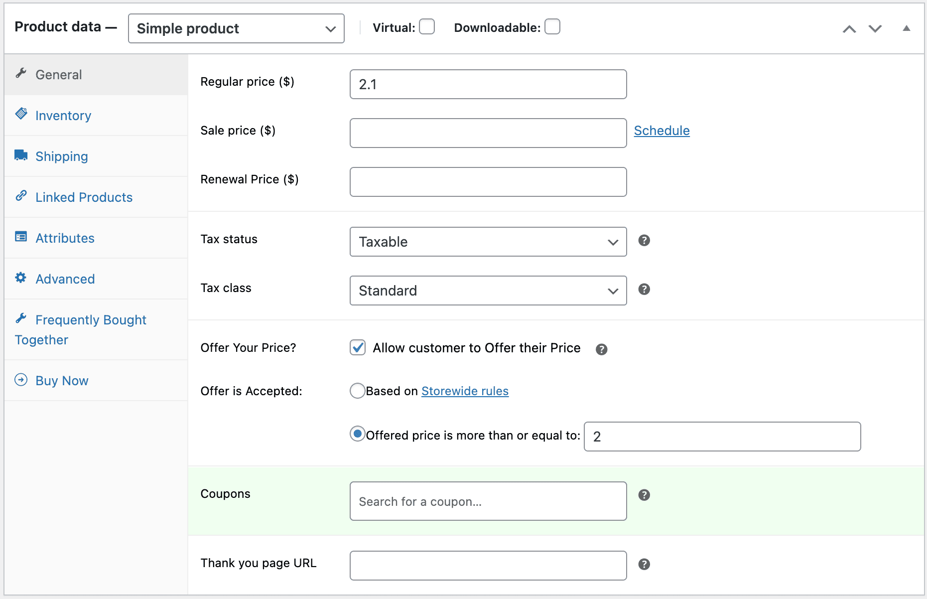 WooCommerce donations product price set up